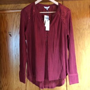 Lucky Brand Knit Henley Top in Maroon